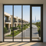 3 fixed panels and hinged door