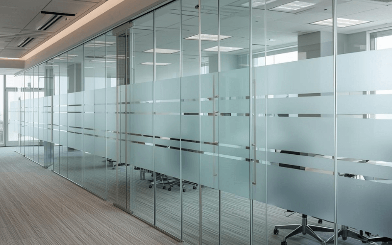 Commercial office space in Dubai with tempered glass partitions and doors